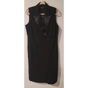 LAUREN Ralph Lauren Womens Sz 12 Sleeveless Wool Blend Sheath Tuxedo Dress Black